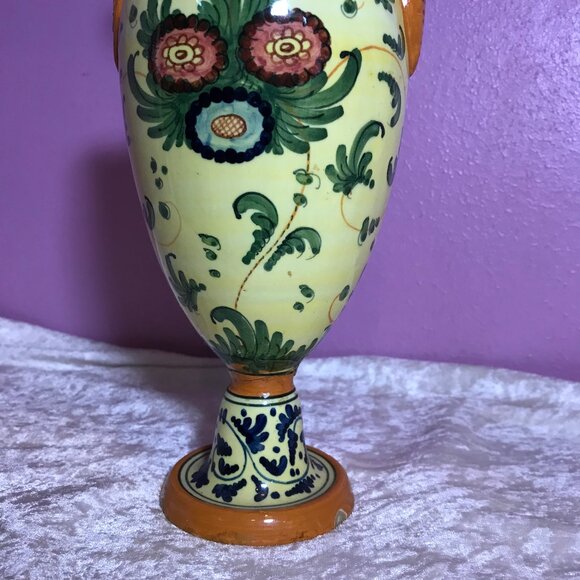 Vintage Italian Vase Yellow Hand-Painted Broken Needs Repair 53 Italy Home Decor - Picture 6 of 12